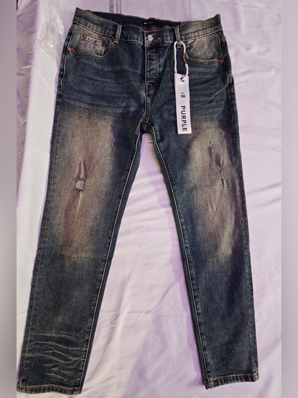 Purple Brand Men's Distressed Dark Blue Jeans - Size 36